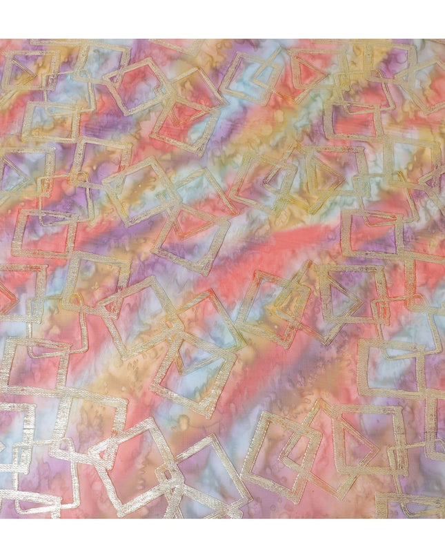 شيفون من الحرير الخالص متعدد الألوان مع لوريكس معدني ذهبي بتصميم تجريدي -D11374