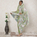 Mint green Premium Pure French (Fransawi) silk chiffon thobe with pale brown and baby blue metallic lurex in floral design-D14370 Regal Fabrics