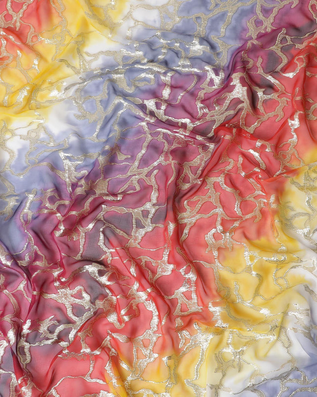 شيفون من الحرير الخالص متعدد الألوان مع لوريكس معدني ذهبي بتصميم تجريدي -D11368