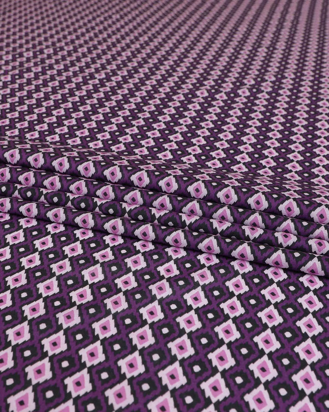 Purple Premium Spanish 100% cotton lawn fabric with black, baby pink and hot pink print in abstract design-D9239 Regal Fabrics