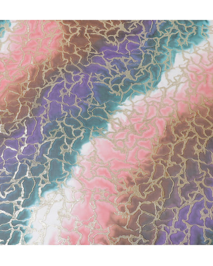 شيفون من الحرير الخالص متعدد الألوان مع لوريكس معدني ذهبي بتصميم تجريدي -D11367
