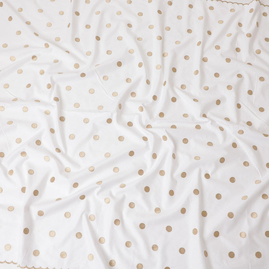 قماش الكتان الأبيض المخلوط مع تطريز ذهبي فاتح وذهبي بتصميم منقط - D6176