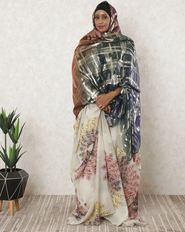 Multicolor Premium pure French (Fransawi) silk chiffon garbasaar with gold metallic lurex in floral design-D11556 Regal Fabrics