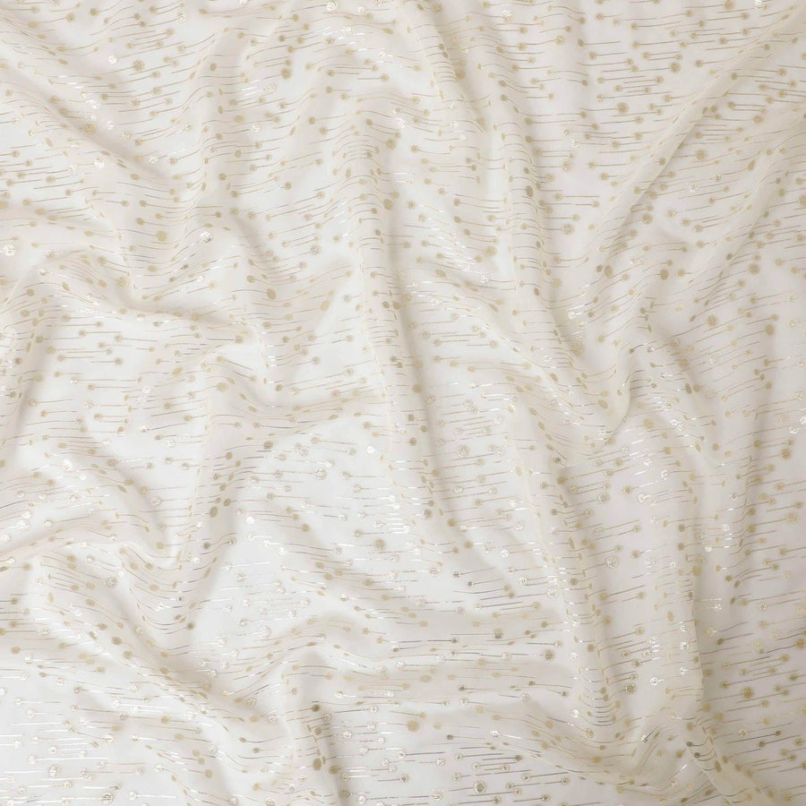 Cream premium pure silk chiffon fabric with gold and silver metallic lurex in fancy design-D13233