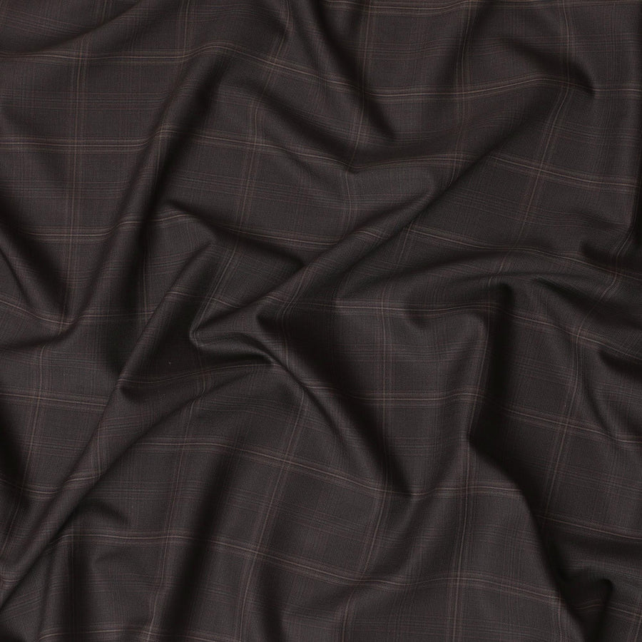 قماش مناسب من الصوف والكشمير الإيطالي المخلوط باللون البني الفاخر مع تصميم مربعات باللون البني الفاتح -D10814