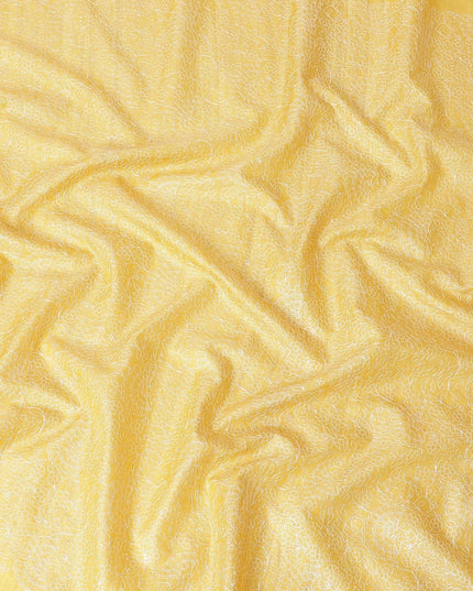 Mustard yellow tussar silk fabric with off white embroidery in fancy design-D6436