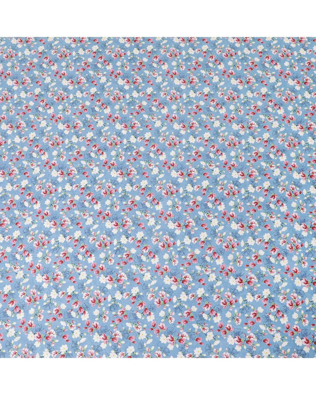 Air Force blue uragiri cotton voile fabric with same tone jacquard having multicolor print in floral design-D10067