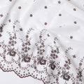 White Premium Swiss cotton voile thobe with same tone and maroon embroidery in floral design having stone work-D11626