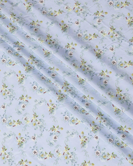 Powder blue synthetic crepe fabric with multicolor print in floral design-D15301 - Regal Fabrics