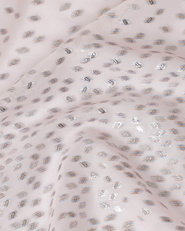 Light pink Premium pure silk chiffon fabric with multicolor metallic lurex in fancy design-D13142