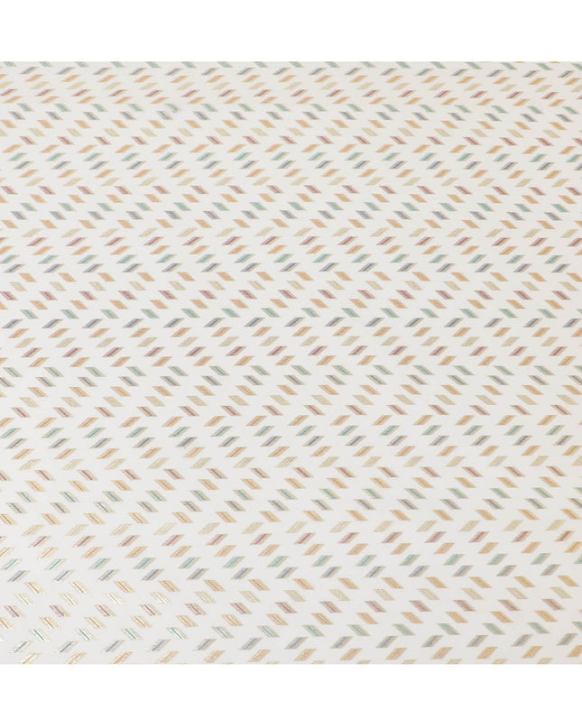 Beige Premium pure silk chiffon fabric with multicolor metallic lurex in geometric design-D13139
