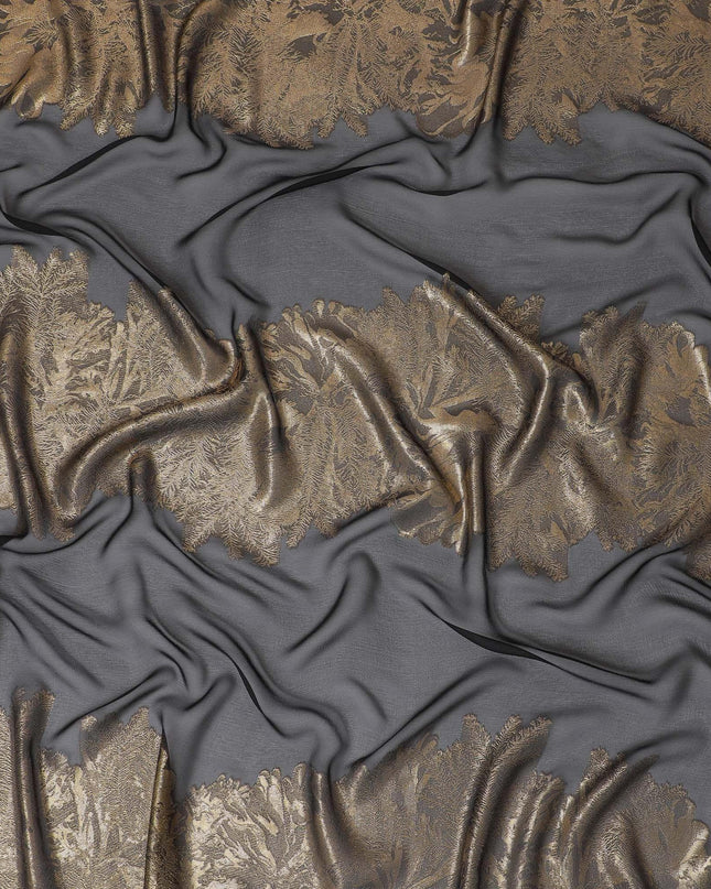 Black Premium pure French (Fransawi) silk chiffon fabric with gold metallic lurex in fancy design-D15641