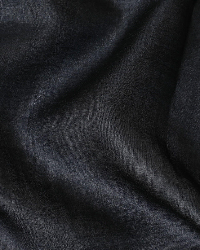 Black plain blended tussar silk fabric-D12242