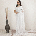 White Premium Pure French chantilly lace saree having stone work in floral design-D13464