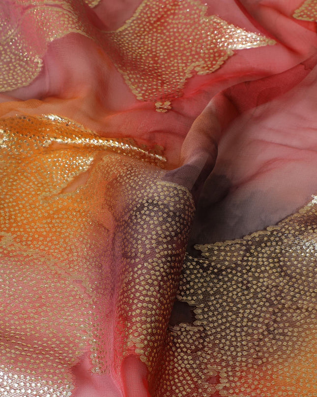 قماش شيفون حريري نقي ممتاز متعدد الألوان مع لوريكس معدني ذهبي بتصميم زهور-D9276