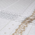 Rhino grey nylon tulle fabric with white and gold embroidery having gold sequins in fancy design-D6904 - Regal Fabrics