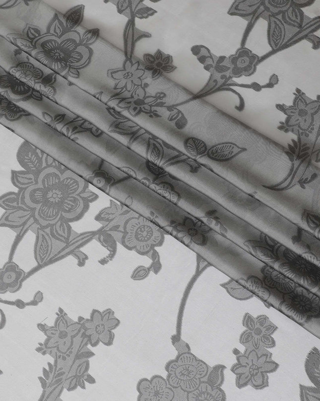 قماش شيفون من الحرير الإيطالي الخالص باللون الرمادي السحابي مع نفس اللون من الفسكوز مع لوريكس معدني أسود بتصميم الأزهار-D10798