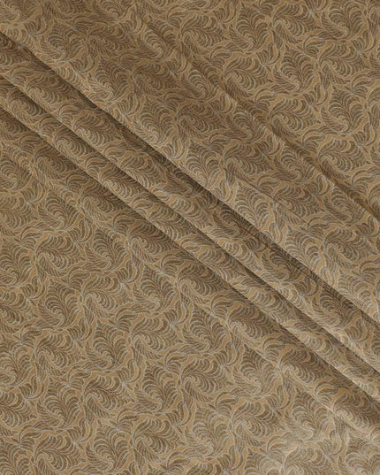 Peanut brown silk brocade with brown gold metallic lurex in abstract design-D11331