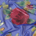 Royal blue premium pure silk chiffon fabric with multicolor metallic lurex in floral design-D10777