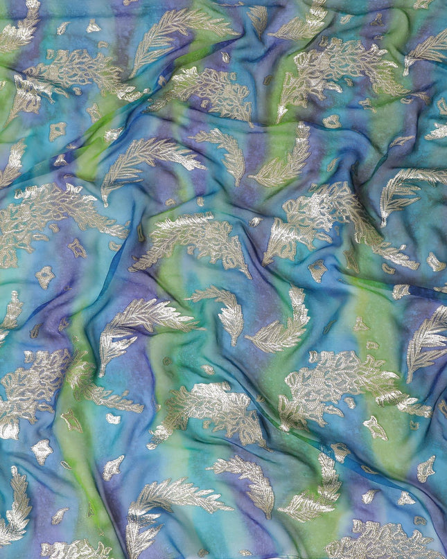 قماش شيفون حريري نقي فاخر متعدد الألوان مع لوركس معدني ذهبي بتصميم زهور-D14243