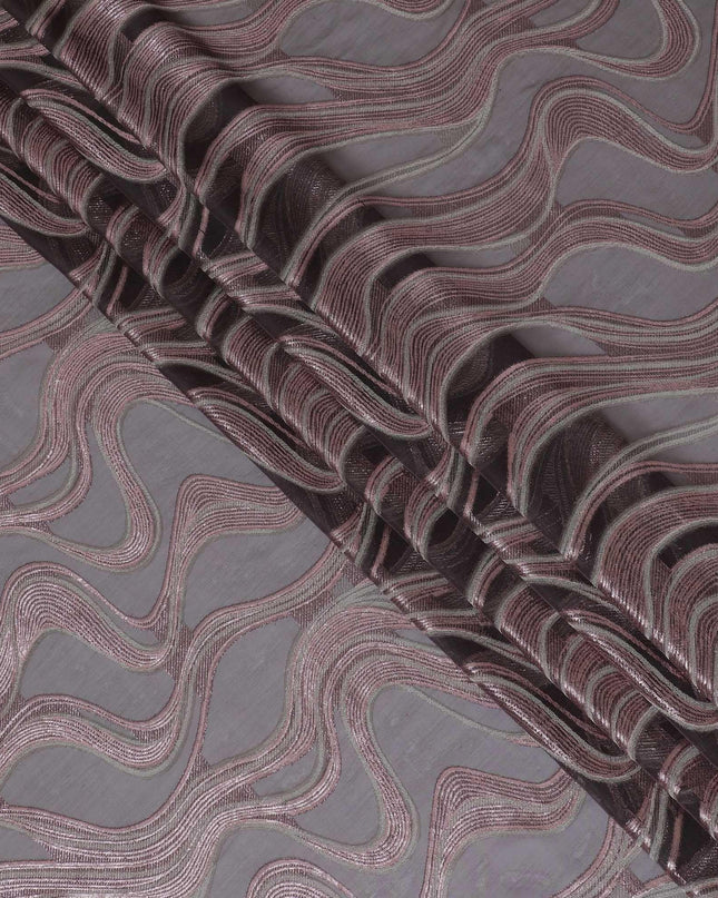 قماش شيفون حريري فرنسي (فرنساوي) فاخر مع فيسكوز بيج ولوريكس معدني نحاسي بتصميم تجريدي-D14267