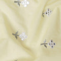 Flax yellow cotton voile fabric with grey and white embrodiery having mirror work in floral design-D12474