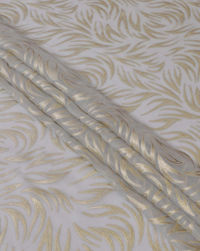 Silver grey Premium pure silk chiffon fabric with gold metallic lurex in fancy design-D13276