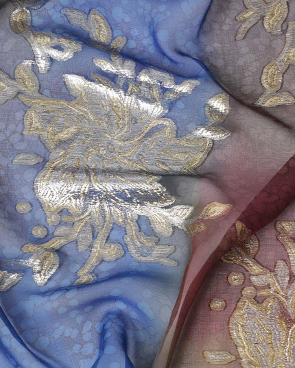 قماش شيفون حريري نقي فاخر متعدد الألوان مطبوع يدويًا مع لوركس معدني ذهبي بتصميم فاخر-D10411