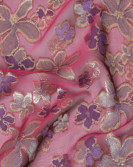 قماش من الشيفون الحريري النقي المتغير الفاخر باللون العنابي مع الفيسكوز الأرجواني مع اللوريكس المعدني الذهبي بتصميم الأزهار -D14649