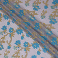 Light lilac Premium pure French (Fransawi) silk chiffon fabric with blue, gold viscose having gold metallic lurex in floral design-D15638