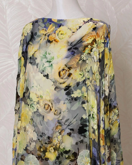 Multicolor Premium pure Italian silk blended velvet makmal dirac fabric in floral design-D15602 Regal Fabrics