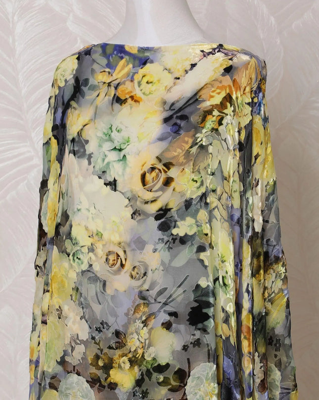 Multicolor Premium pure Italian silk blended velvet makmal dirac fabric in floral design-D15602 Regal Fabrics