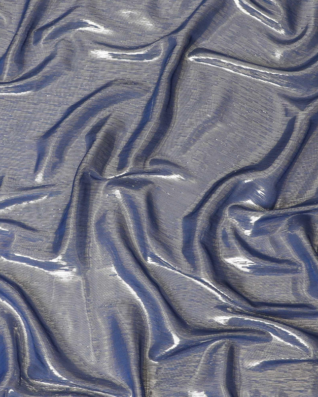 قماش شيفون من الحرير الخالص باللون الأزرق مع لوركس معدني ذهبي بتصميم مخطط -D12438