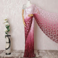 Light pink to maroon premium pure French chantilly lace saree having stone work in ombre design-D14899