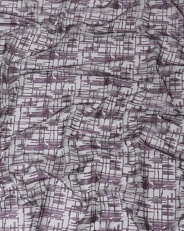 Black nylon tulle fabric with purple glitter in fancy design-D15401