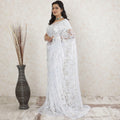 White Premium Pure French chantilly lace saree having stone work in floral design-D13462