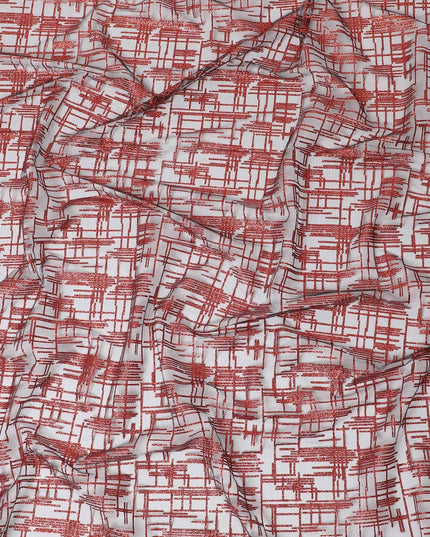 Black nylon tulle fabric with crimson red glitter in fancy design-D15402