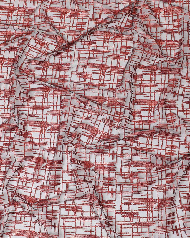 Black nylon tulle fabric with crimson red glitter in fancy design-D15402