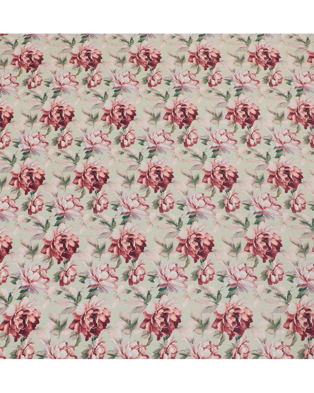 قماش كريب صناعي أخضر لوريل مع طباعة متعددة الألوان بتصميم زهور-D15033