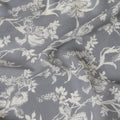 Iron grey cotton voile fabric with beige and off white print in floral design-D14838