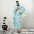 Baby blue premium pure silk chiffon thobe with same tone and gold metallic lurex in dot design-D9496