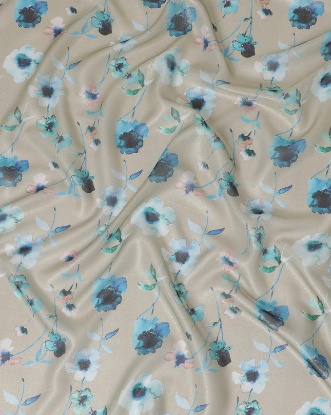 قماش من الشيفون الحريري باللون البيج اللاتيه مع طباعة متعددة الألوان بتصميم الأزهار-D13042