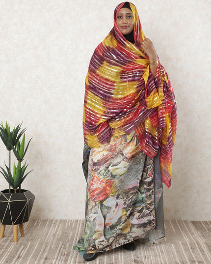 Multicolor premium pure silk chiffon garbasaar with gold metallic lurex in stripe design-D11553 Regal Fabrics