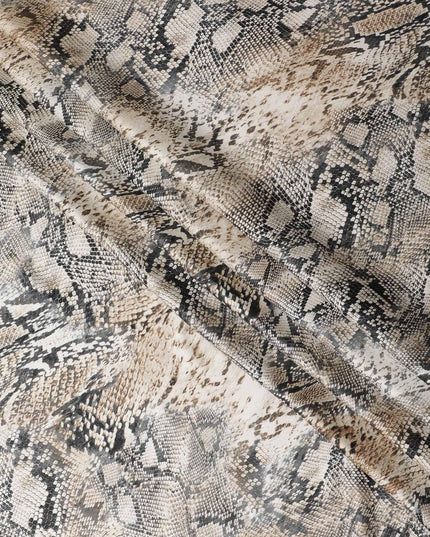 قماش فيسكوز إيطالي فاخر باللون البيج الفاتح بنفس اللون وطباعة سوداء بتصميم جلد الحيوان-D12361