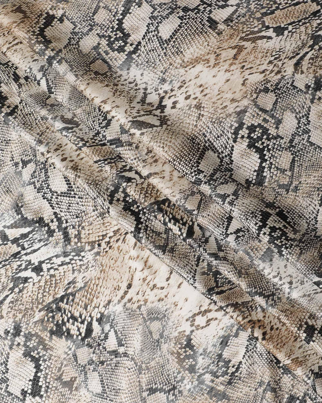 قماش فيسكوز إيطالي فاخر باللون البيج الفاتح بنفس اللون وطباعة سوداء بتصميم جلد الحيوان-D12361