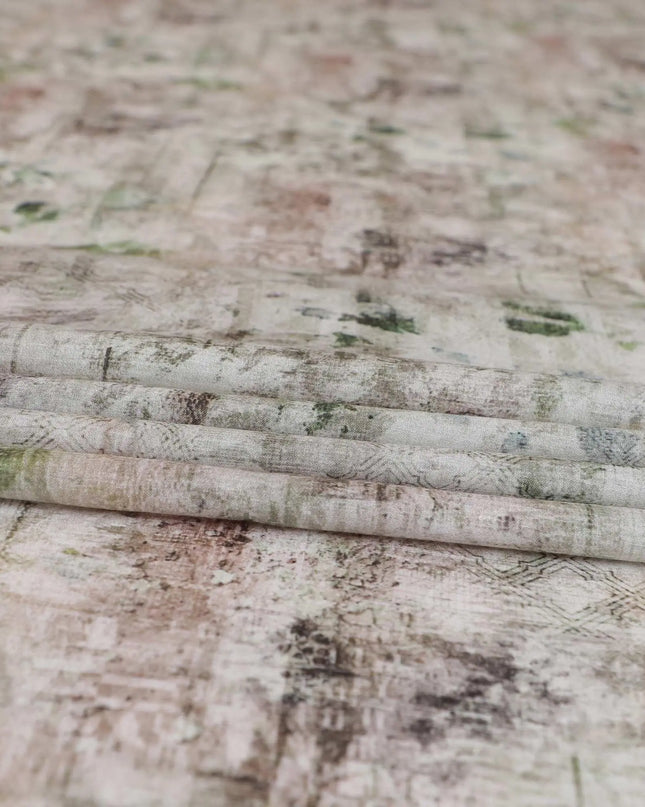 Moss green cotton lawn fabric with same tone and neon green print in abstract design-D9016 Regal Fabrics