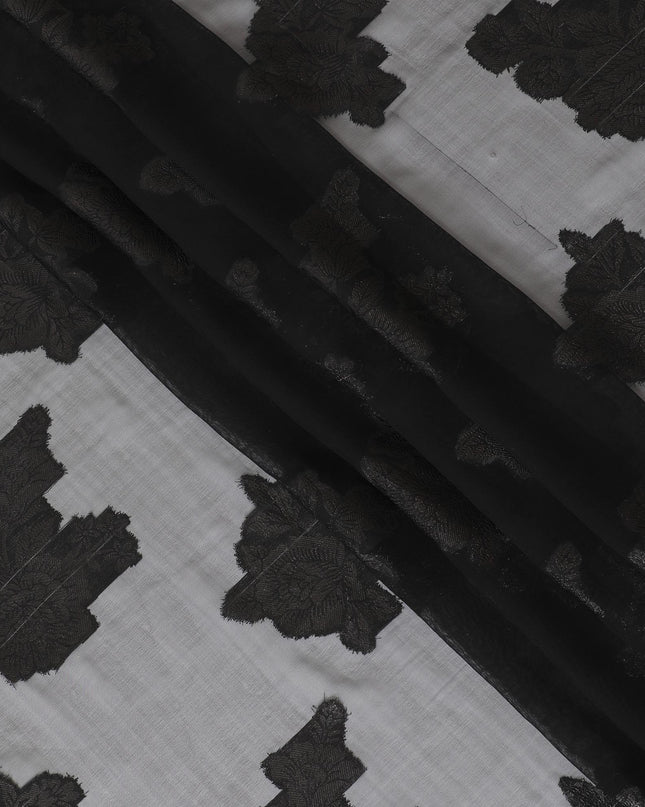 Black synthetic chiffon fabric with same tone metallic lurex in floral design-D10134