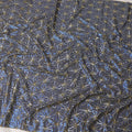 Beige nylon tulle fabric with azure blue and gold sequins in abstract design Regal Fabrics