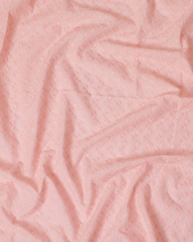 قماش فوال قطني من سمك السلمون والخوخ مع تطريز بنفس اللون بتصميم شيكانكاري-D12484