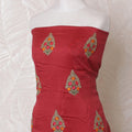 Crimson red blended cotton lawn fabric with multicolor embroidery in floral design-D15072